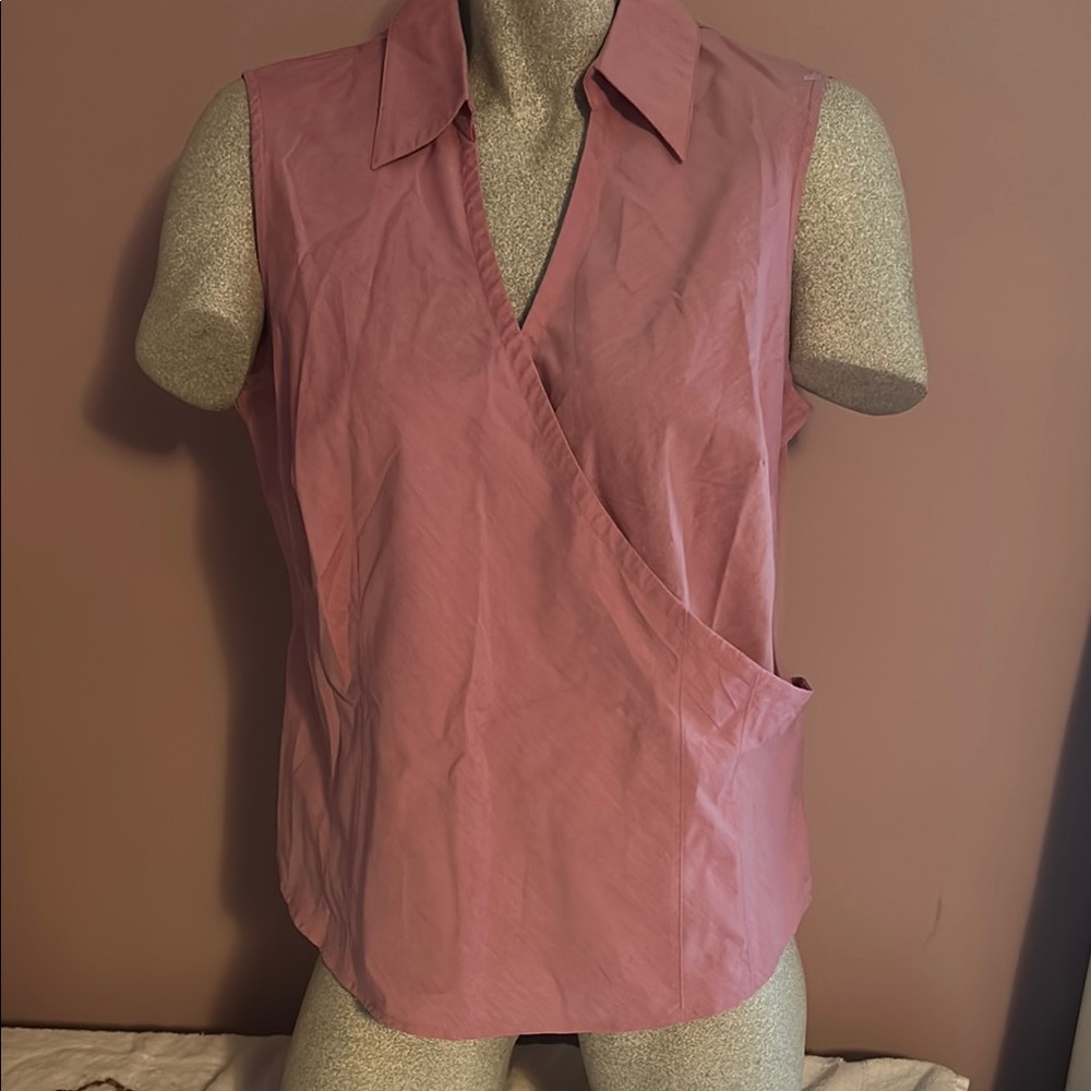 Worthington Pink Sleeveless Wrap Blouse with Collar